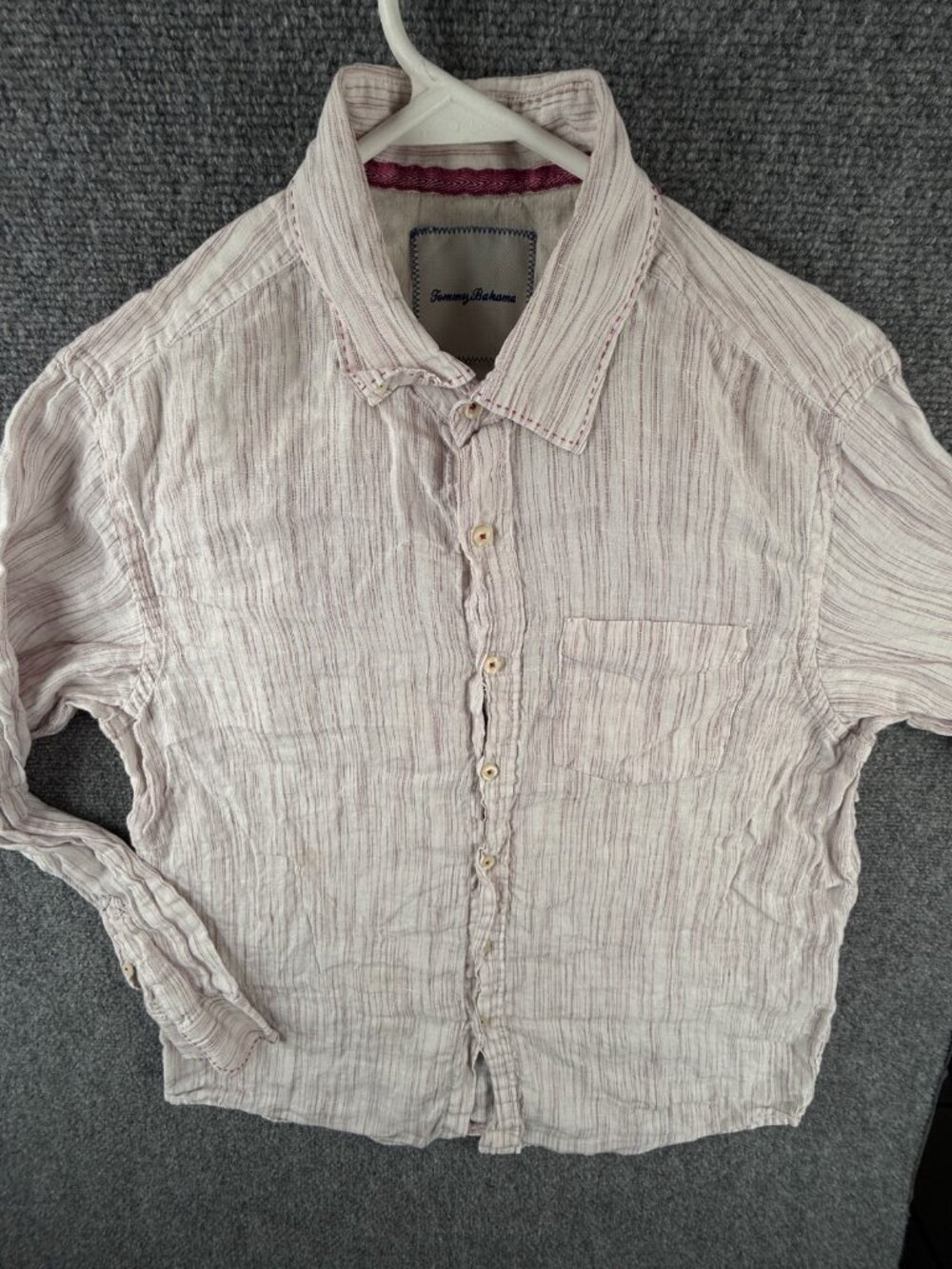 Tommy Bahama Button Up Shirt Men All Linen Long Sleeve Striped Pink Medium ***